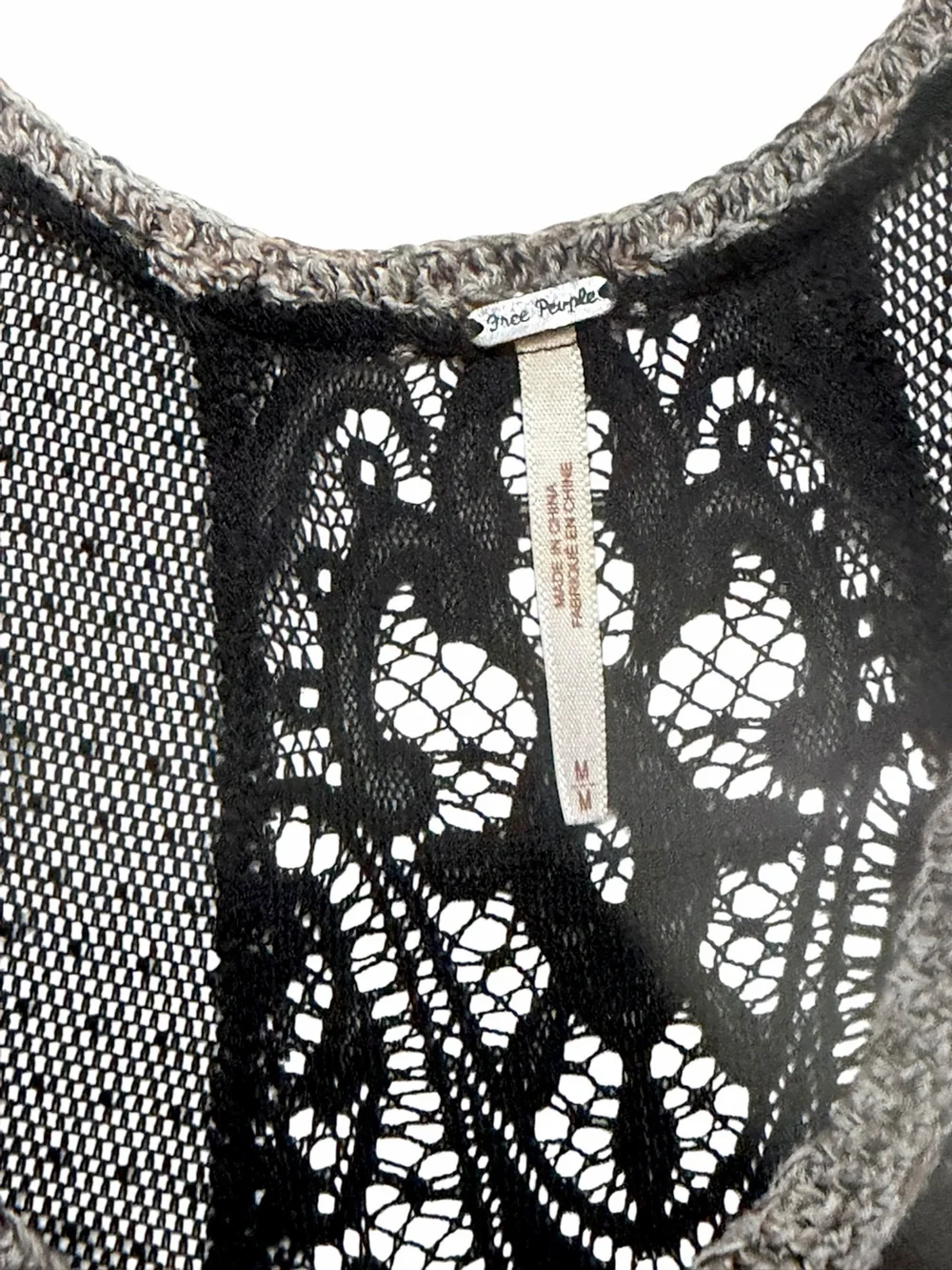 Free People Black Sheer Lace Mesh Longline Racerback Tunic Tank Top Crochet M